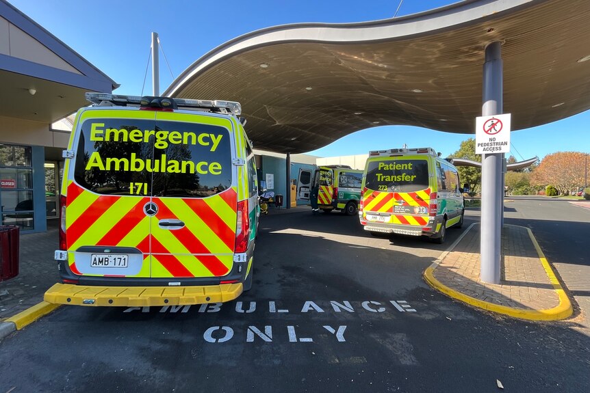 Ambulances outside a regional hospital.