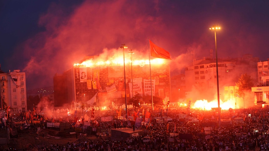 Red flares in Turkey protests