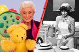 Benita Collings in 2016 and on the set of Play School in the 1970s