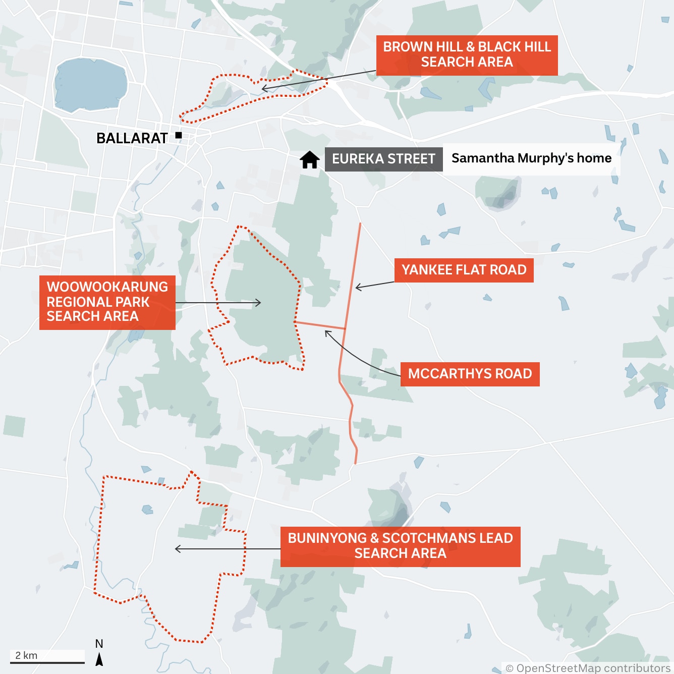 A map depicting several different search areas.