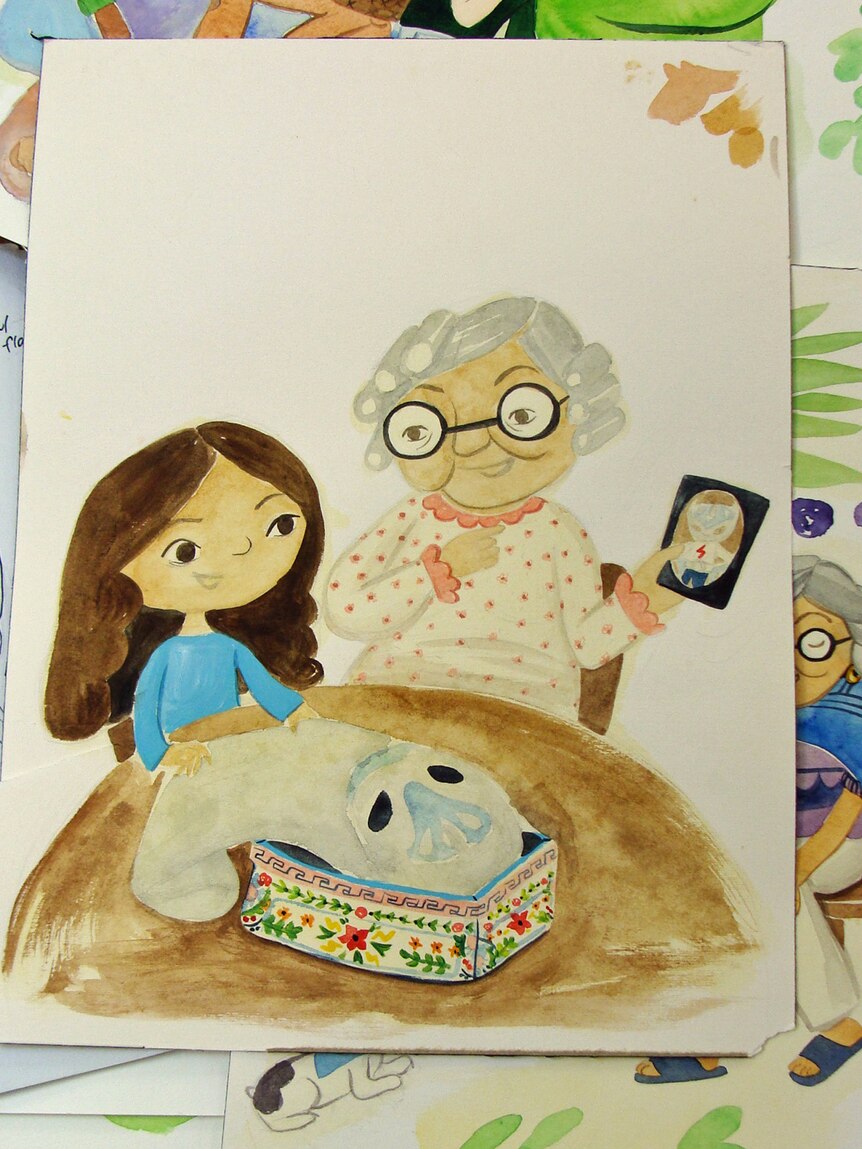 Drawing of a grandmother and young girl