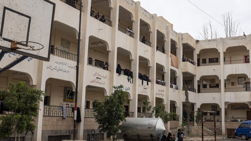A school, which is now packed with displaced families.