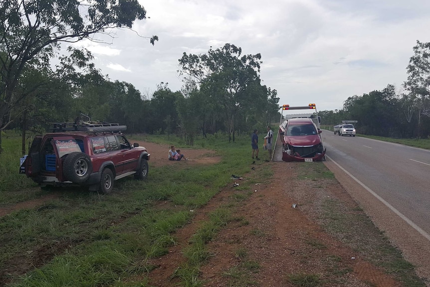 The aftermath of the Stuart Highway crash, involving a NSW family on holiday in the NT.