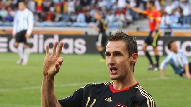 Miroslav Klose defied poor club form to score four times for Germany at the World Cup.