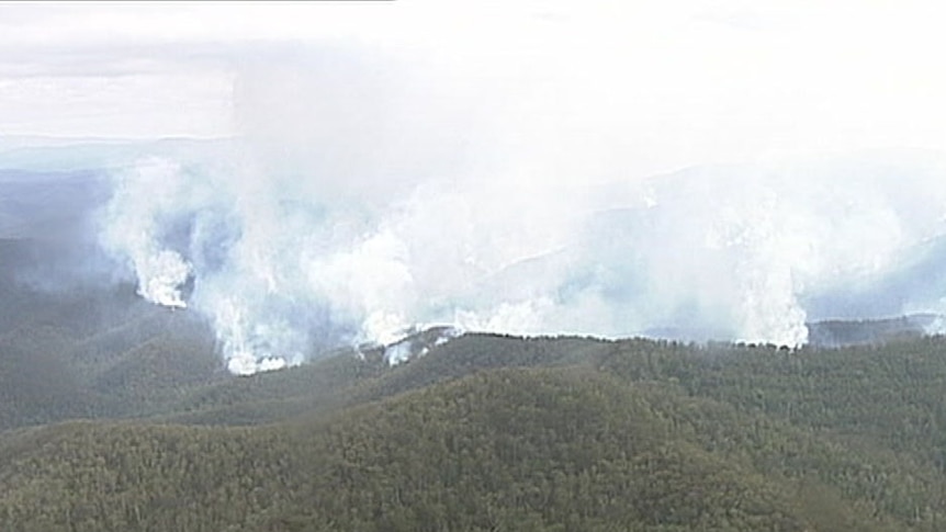 An aerial view of white smoke from fires in the Anglers Rest area of Victoria.