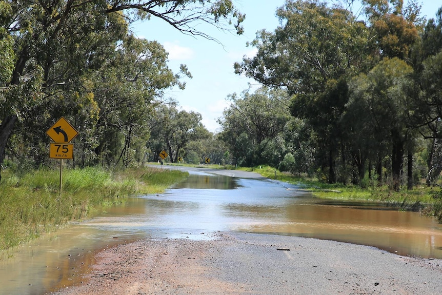 A flooded country road