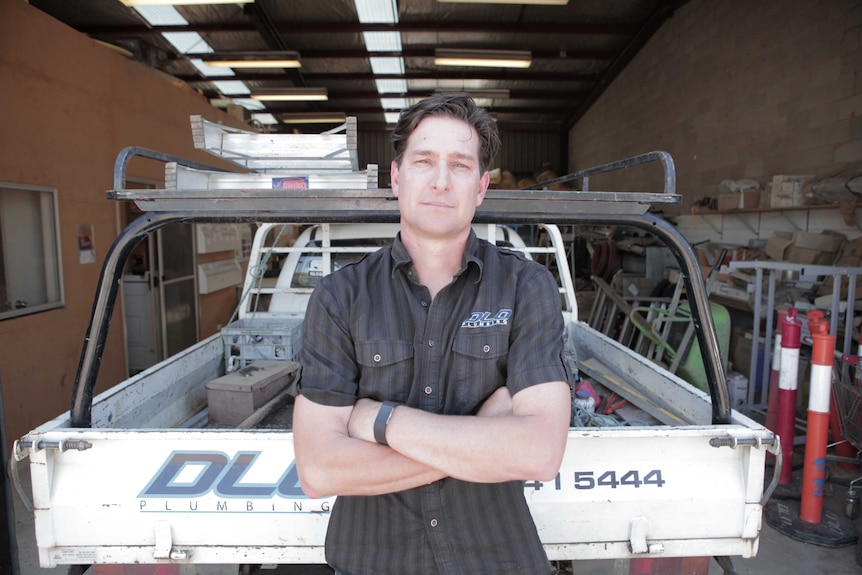 Plumber, Daniel O'Connell, in his workshop