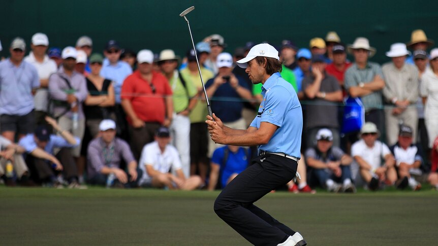 Opportunity missed ... Aaron Baddeley (pictured) and Jason Day dropped a two-hole lead on the 17th and 18th.