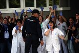 Health workers protest outside Madrid hospital