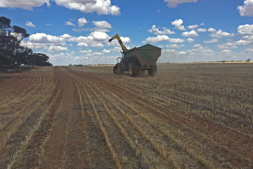 a chaser bin and tractor in a field