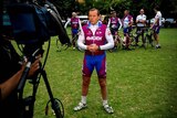 Tony Abbott speaks to media before the start of the 2013 Pollie Pedal