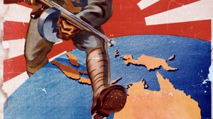 He's Coming South - It's fight, work or perish (Propaganda poster referring to the threat of Japanese invasion. A Japanese so...