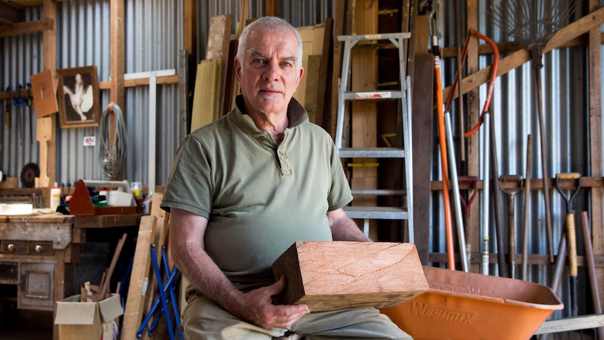 Ian Foster in his shed workshop.