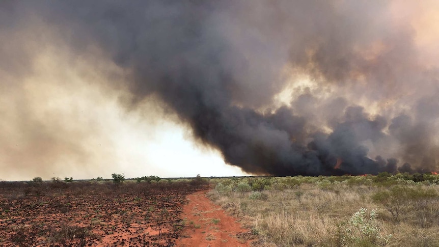A fire approaching the boundary of Mandora Station