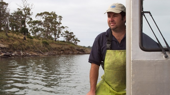 Oyster grower James Calvert at sea