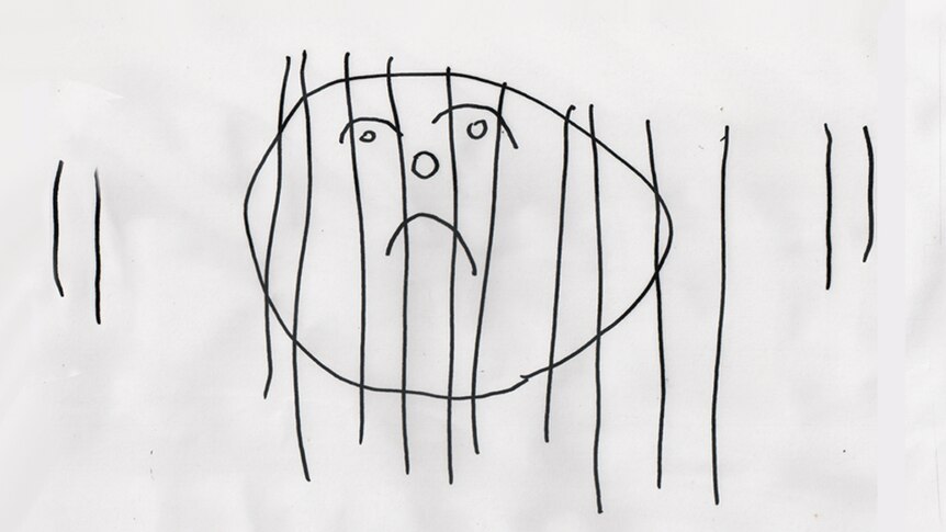 Drawing shows child behind bars