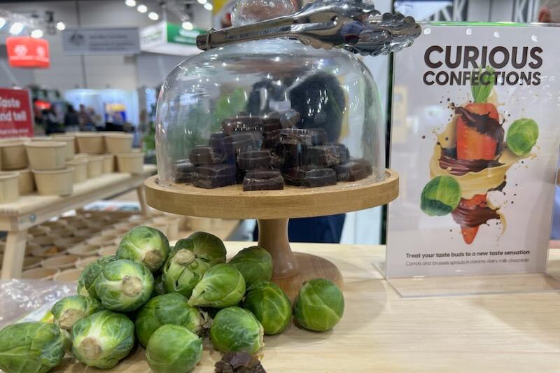A table with Brussels sprouts and chocolate