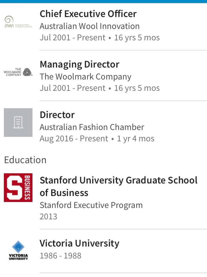 A screenshot of Stuart McCullough's online LinkedIn profile stating he attended Stanford University.