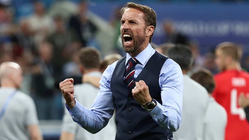 England manager Gareth Southgate celebrates after his side's win over Tunisia.