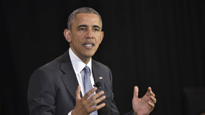 President Barack Obama takes part in a discussion on the Supreme Court.