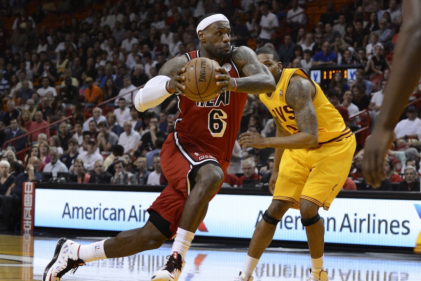 LeBron carrying the ball.
