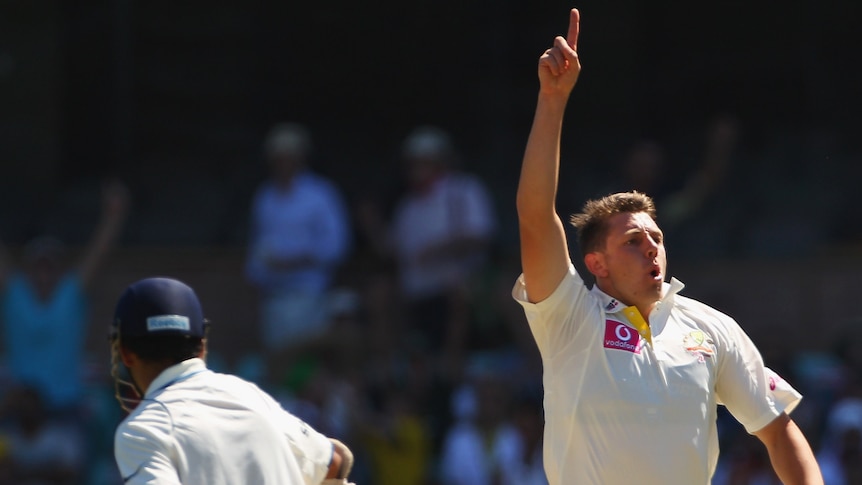 Australia's James Pattinson takes a wicket against India at the SCG in 2012.