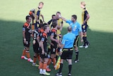 A dispute breaks out between Brisbane Roar and the Central Coast Mariners in Gosford.