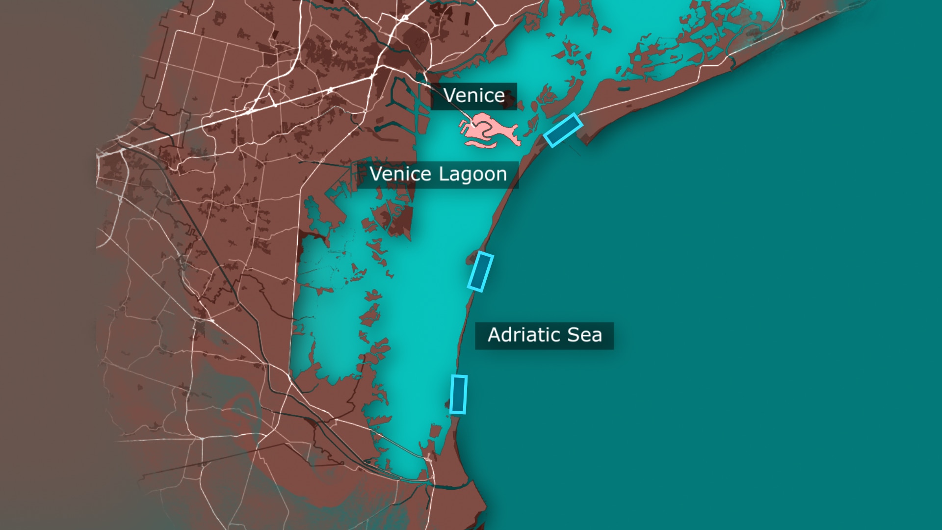 A map of the three entry points to the lagoon.