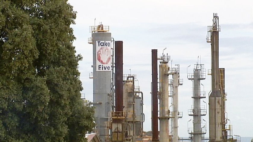 Chimneys at oil refinery