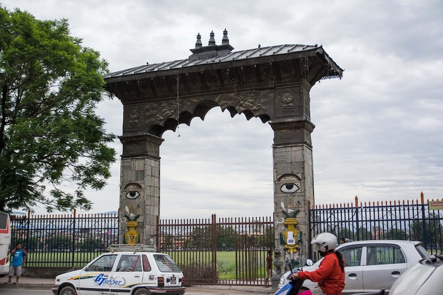 The arch entrance to Tundikhel in Nepal