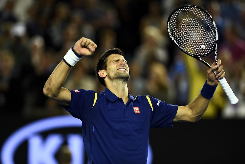 Novak Djokovic celebrates Australian Open triumph