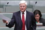 Bob Katter stands as he speaks in the House of Representatives.