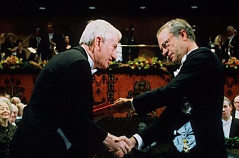 Professor Peter Doherty on stage receiving Nobel Prize in 1996.