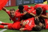 England celebrates Harry Kane's goal against Tunisia