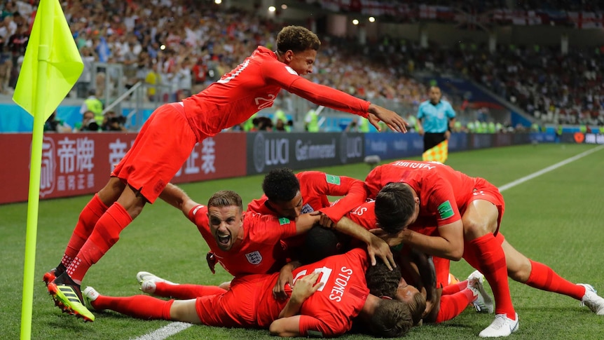England celebrates Harry Kane's goal against Tunisia