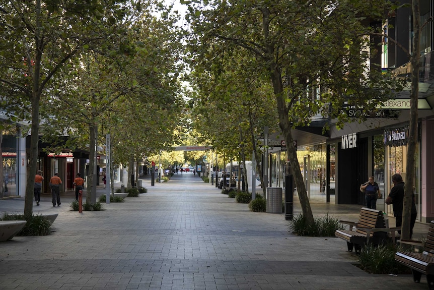 A deserted pedestrian mall in Perth