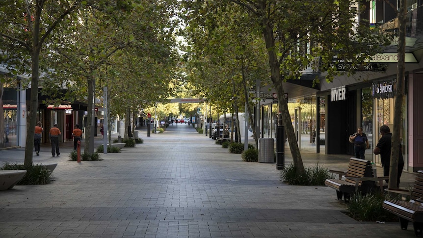 A deserted pedestrian mall in Perth