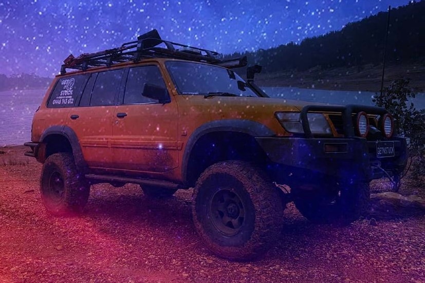 Stars superimposed over a vehicle.