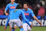 Ezequiel Ivan Lavezzi one of his two strikes at the heaving Stadio San Paolo.