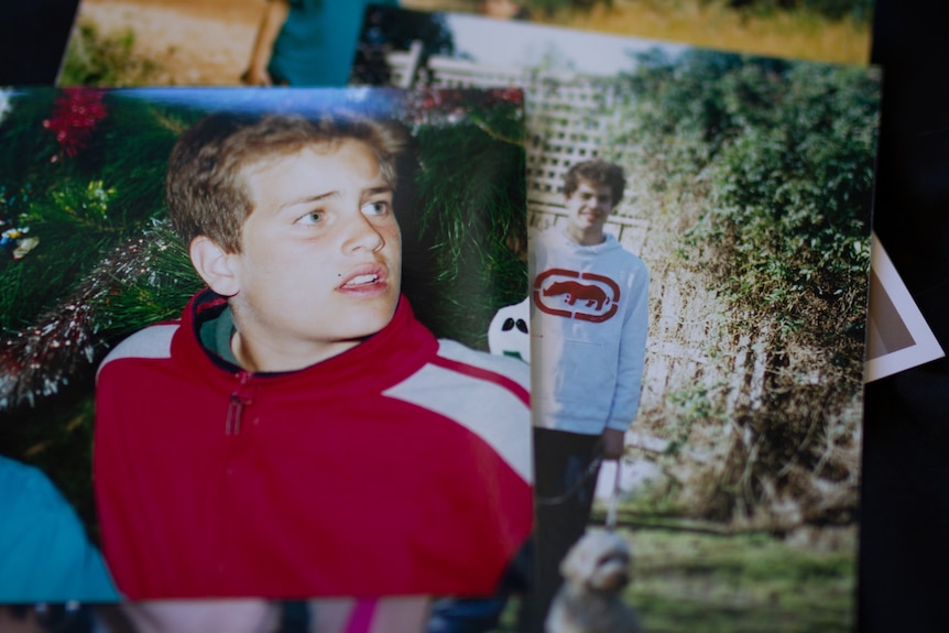 Two old photos of a teenage boy. 