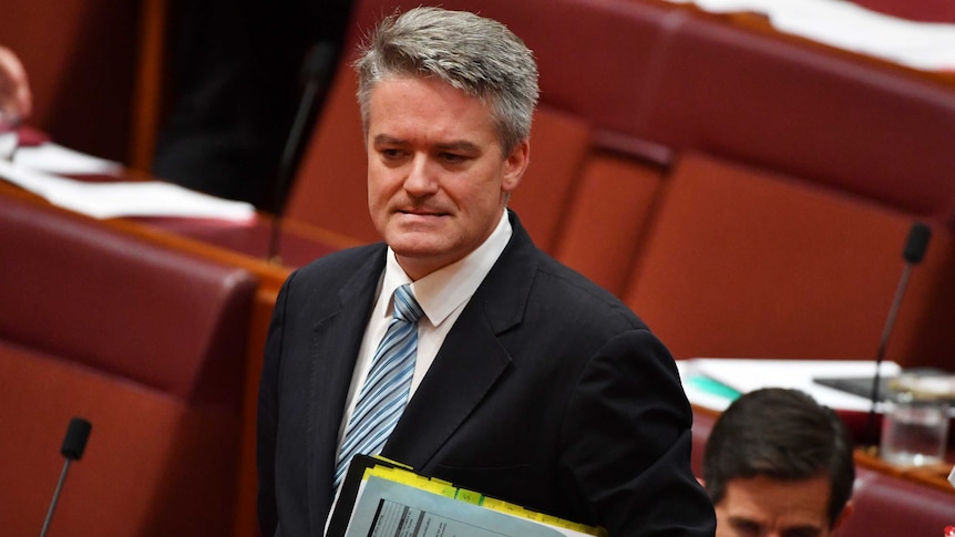 Minister for Finance Senator Mathias Cormann during Question Time in the Senate chamber.