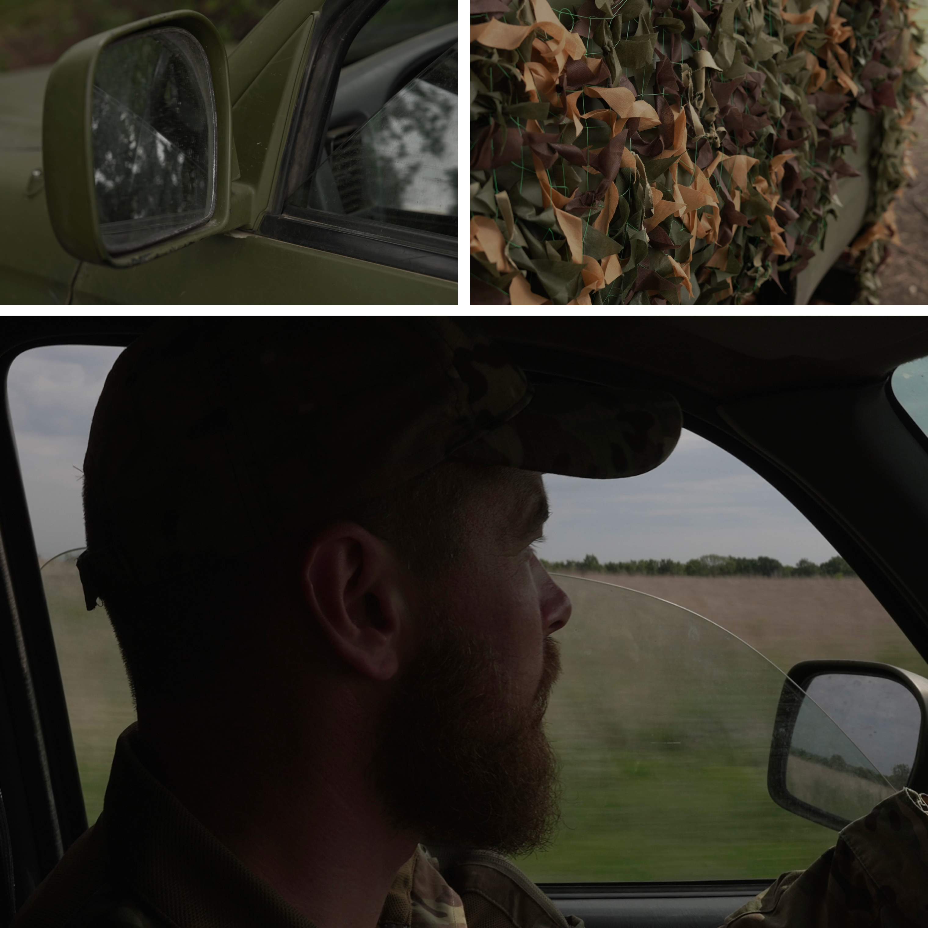 A grid of photos showing a soldier and the vehicle he is driving in