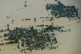 An aerial view shows flooding over Kalay in Myanmar's Sagaing region