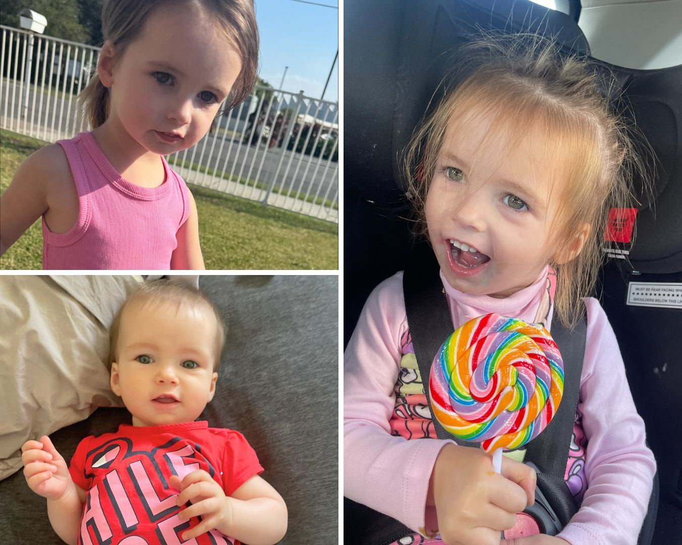 A collage of photos showing a happy toddler.