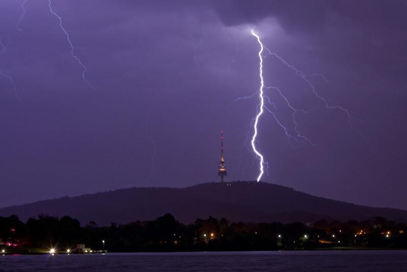 Lightning strike near Black Mountain Tower