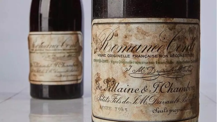 Romanee Conti wine bottles are seen.