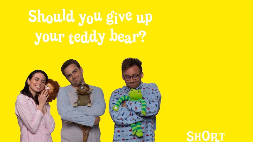Presenters in pyjamas holding teddy bears