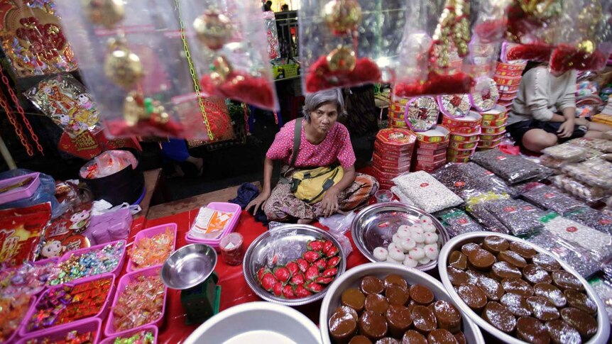 Chinese Lunar New Year at the Chinatown market in Rangoon, Burma