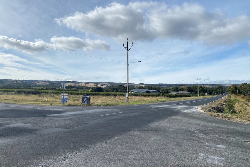 The intersection of Main Road and Malpas Road at McLaren Vale.