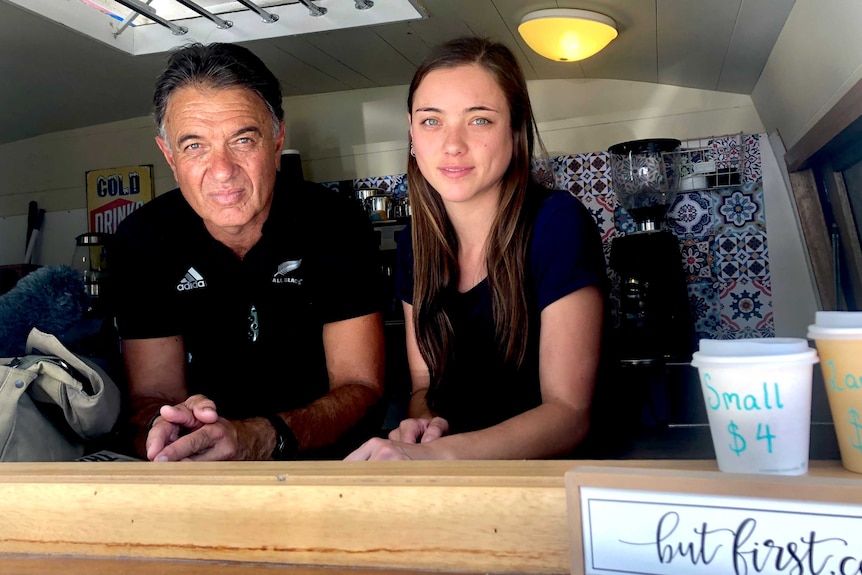 Lani Riley and Ross Galvin in Lani's coffee van in Mogo